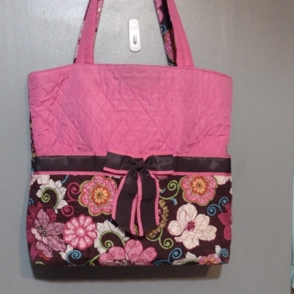 BELVAH quilted diaper bag w/ bow pink and floral Barbiecore